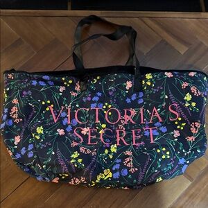 Victoria's Secret Black Tote with Colorful Floral Design
